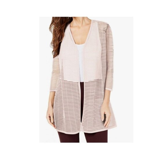 Alfani Woman Open Front Ottoman Sheer Stripe Cardigan Sweater Pink Plus Sz 2X - Picture 1 of 11